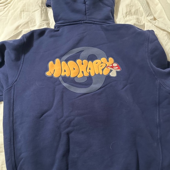 Madhappy navy hoodie with fun image on the back. Sz L - Picture 2 of 2